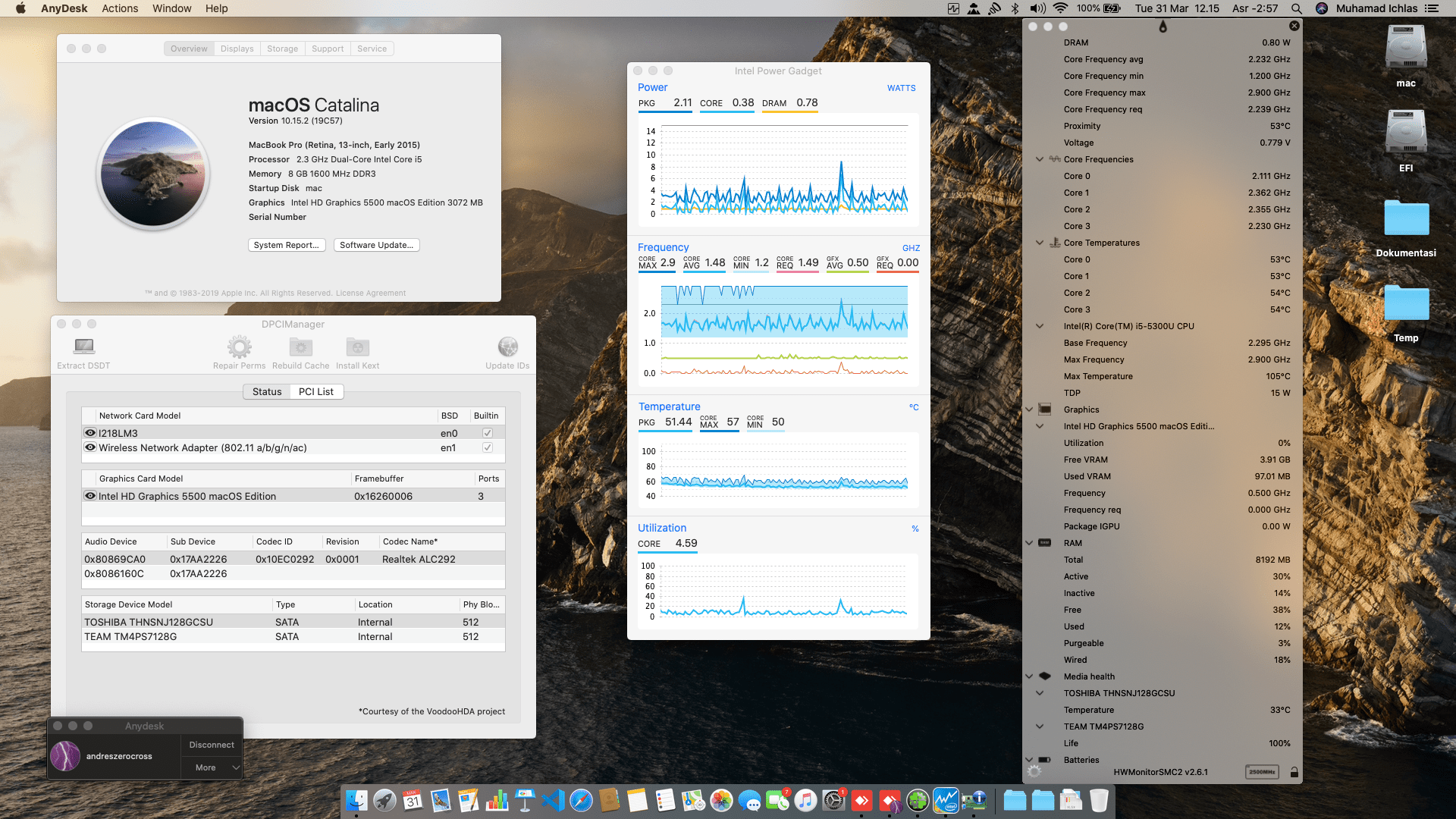 Success Hackintosh macOS Catalina 10.15.2 Build 19C57 at Lenovo Thinkpad X250